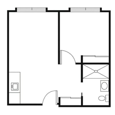 Architectural floor plan of a resident room layout