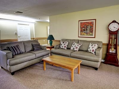 Cozy common area with seating and decorations