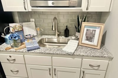 Stylish kitchenette area with decorative elements