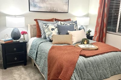 Comfortable bedroom setup in a senior living space