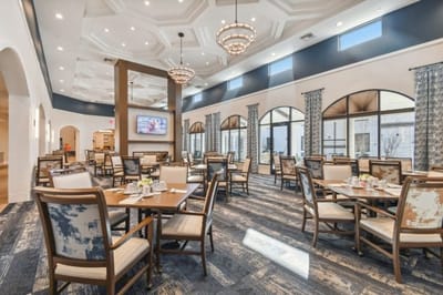 Dining area with tables set for meals
