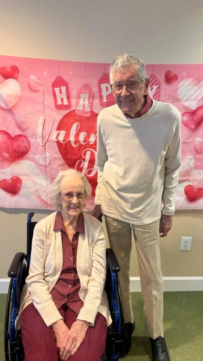 Residents celebrating Valentine's Day in a common area