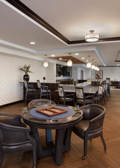 Interior view of a common area with seating