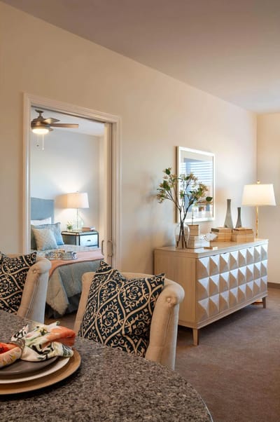 Cozy interior view of a resident room with decor