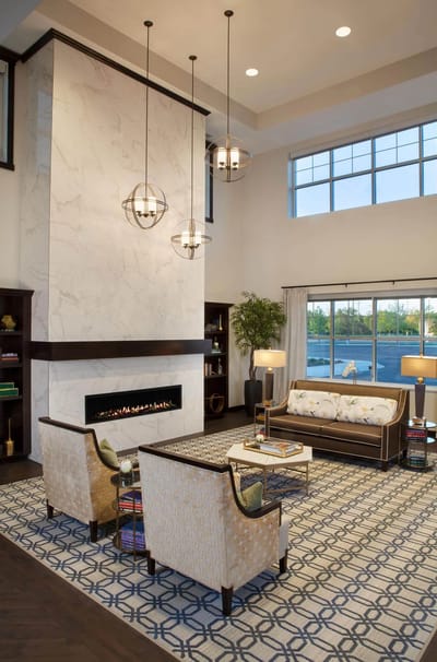 Bright and welcoming common area with seating