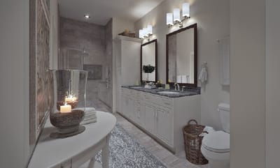 Modern bathroom design with double sinks and candles