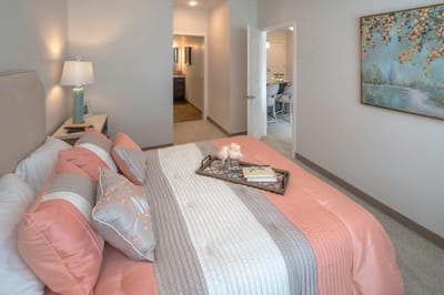 Stylish bedroom setup with a vibrant color scheme
