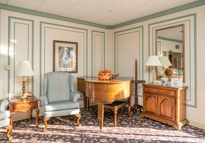 Cozy common area with elegant furniture and decor