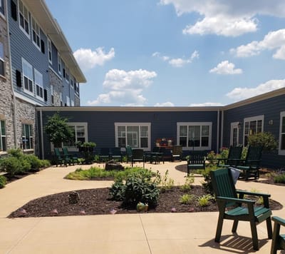Beautifully landscaped courtyard with seating areas