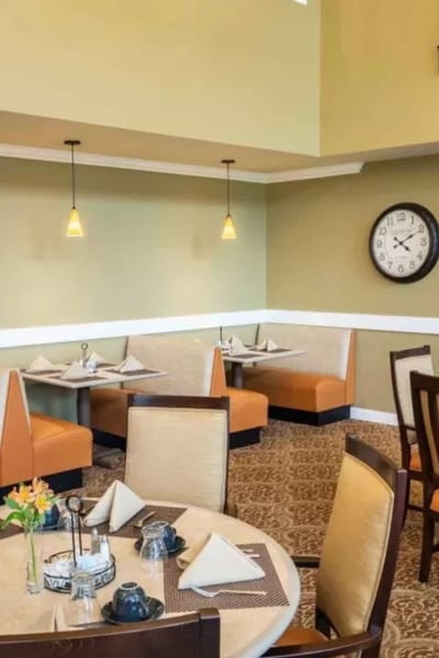 Dining area with booth seating and decor
