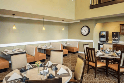 Dining area set with tables and chairs