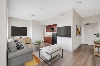 Modern interior living space of a resident room