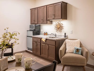 Cozy kitchen area in a resident's suite