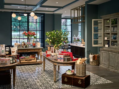 A well-decorated facility interior with natural elements