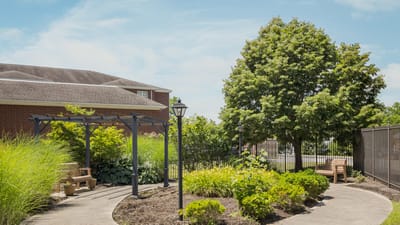 Garden area with benches and walkway