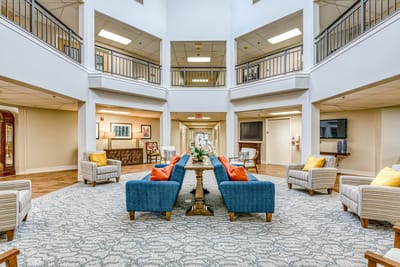 Bright and inviting common area with seating
