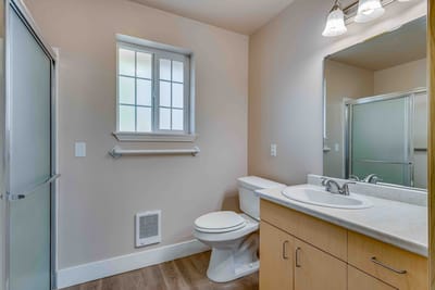 A clean and modern bathroom in a senior living facility