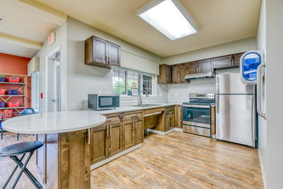 Modern kitchen area in a senior living facility