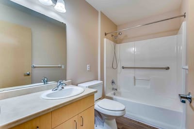 Modern bathroom with shower and sink area