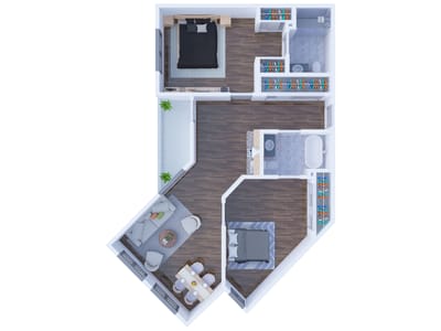 Architectural floor plan of a two-bedroom suite