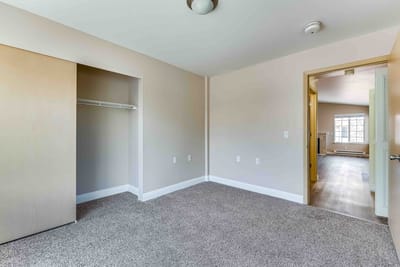 Interior view of a resident room with closet