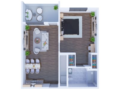 Floor plan layout of a two-bedroom unit