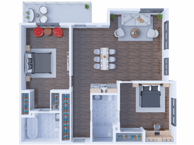An interior layout of a modern living space