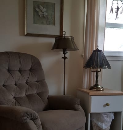 Cozy lounge chair with lamp in a private space