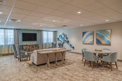 Bright and welcoming common area with seating