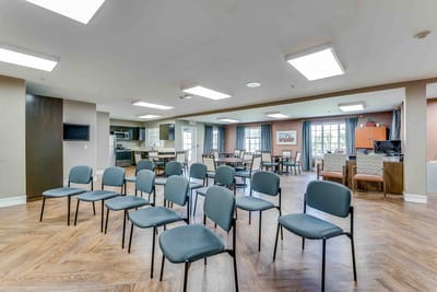 Interior view of a common area with chairs arranged