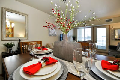 Cozy dining table set up in a bright common area