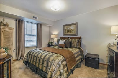 Cozy interior view of a resident bedroom