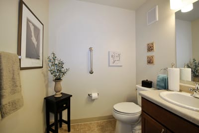 A well-decorated bathroom in a senior living facility