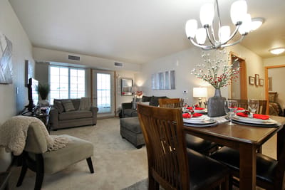 Cozy interior living space with dining area and furniture