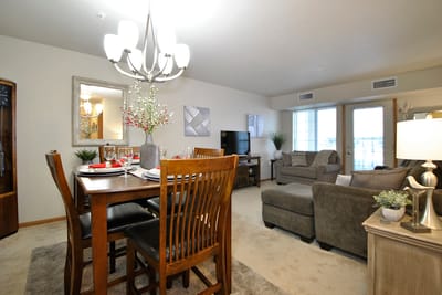 A cozy common area in a senior living facility.