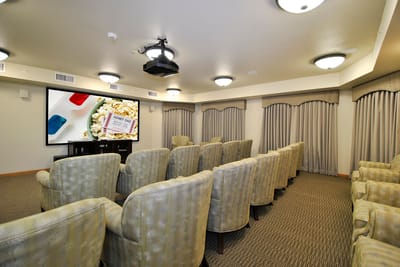 Interior of a movie screening room with chairs