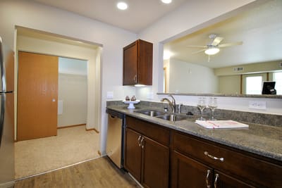Bright kitchen area in a resident unit