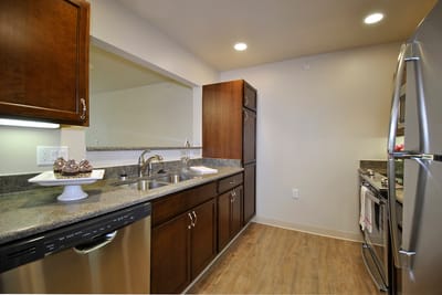 Modern kitchen space with appliances and decor