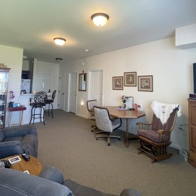 Interior view of a common area with furniture and decor