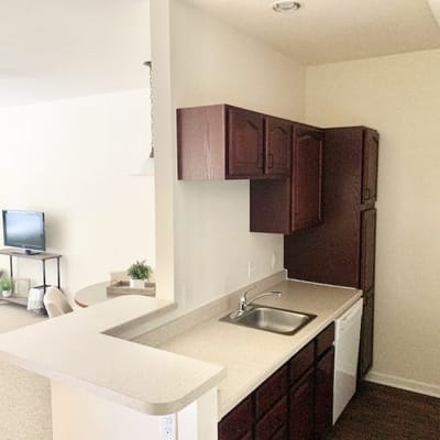 Interior view of a kitchenette in a resident's room