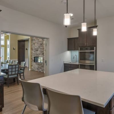 Bright and modern common area with kitchen
