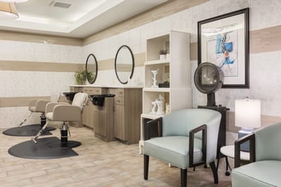 Interior view of a beauty salon in a senior living facility