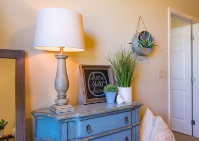 Cozy interior decor with lamp and plants
