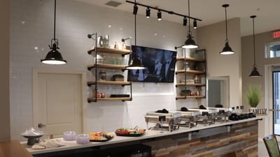 A welcoming dining area with food setups and decorations