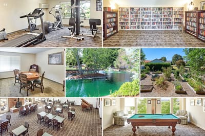 Fitness area and library in a senior living facility