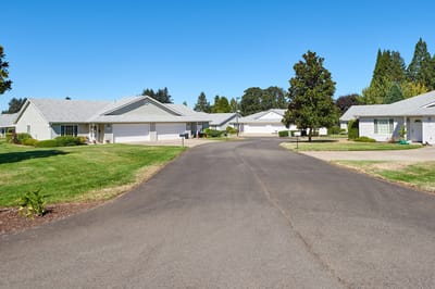 Well-maintained path through the residential area of the facility