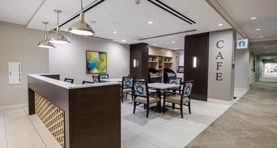 Interior view of a café area in the facility