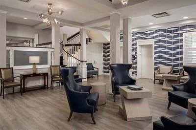 Bright and modern common area with seating