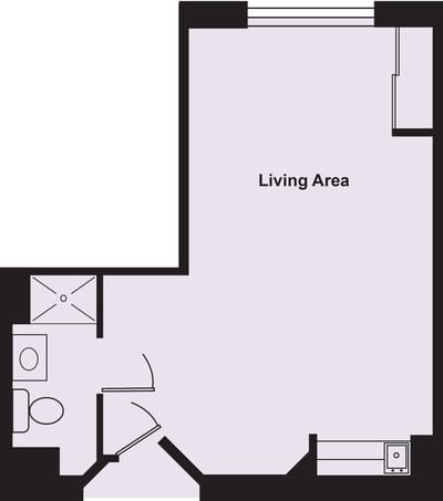 Architectural floor plan of a living area unit