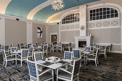 Dining room with tables and chairs in an elegant setting